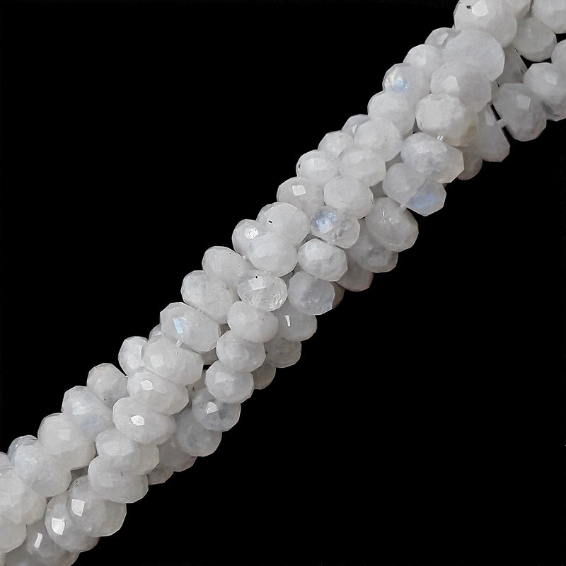 natural white rainbow moonstone faceted rondelle beads 