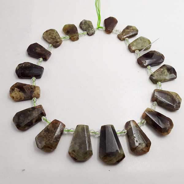 green garnet graduated faceted trapezoid shape beads 