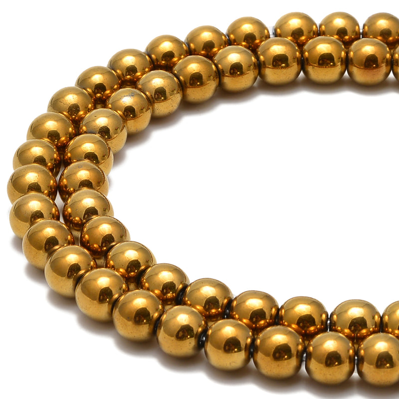 2.0mm Large Hole Gold Hematite Smooth Round Beads Size 6mm 8mm 15.5" Strand