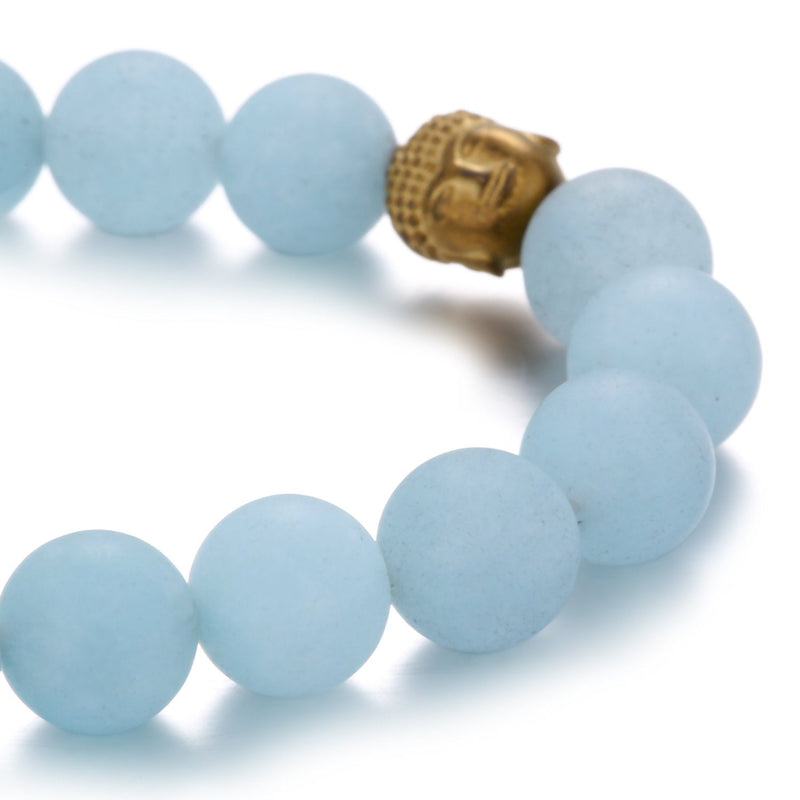 aqua dyed quartz bracelet gold hematite buddha matte round