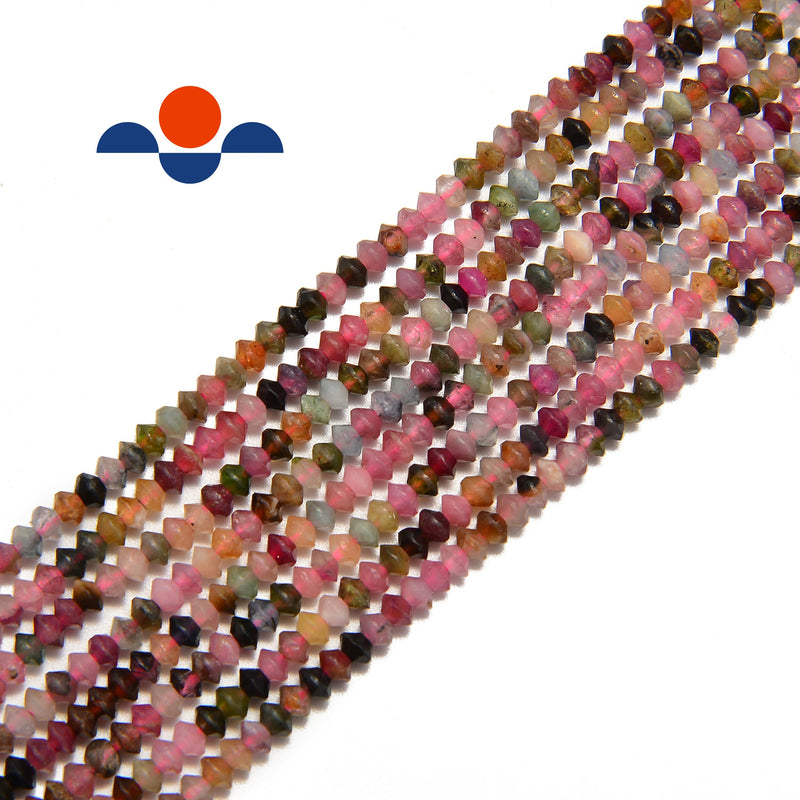 natural Multi-Color tourmaline faceted rondelle Discs beads 