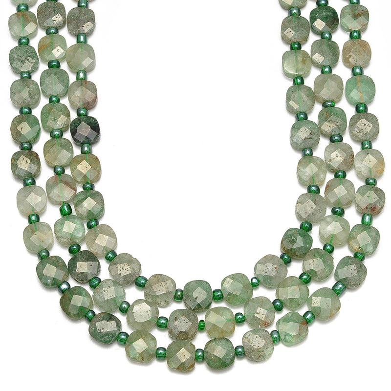 Green Strawberry Quartz Faceted Flat Square Beads Size 10mm 15.5" Strand