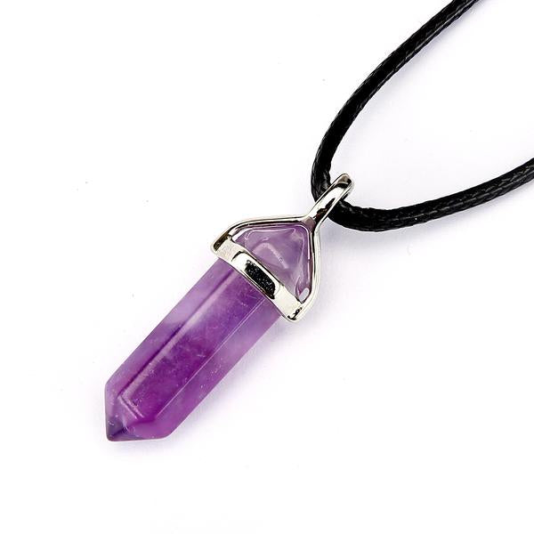 Amethyst Pendulum Pendant Healing Point Size 40x8mm Silver Leather Cord