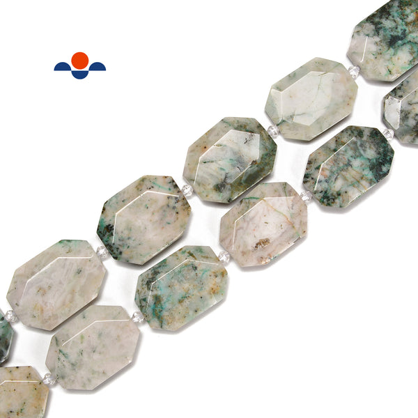 Natural Sky Mountain Jade Faceted Flat Rectangle Beads Size 25x35mm 15.5''Strand
