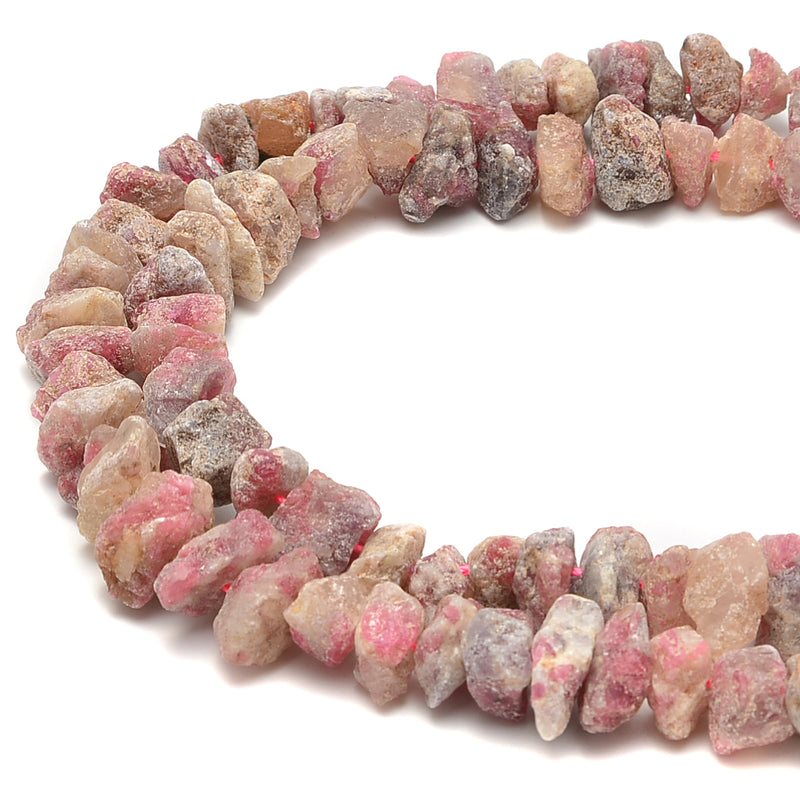 Pink Tourmaline Rough Nugget Chunks Center Drill Beads 5x15mm 15.5" Strand
