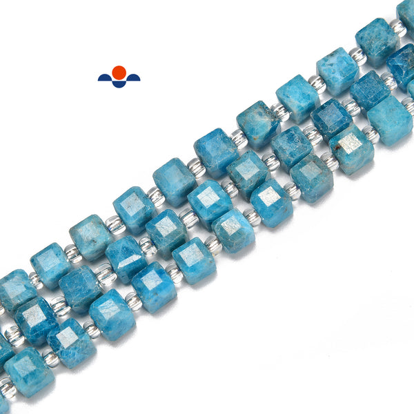 Natural Apatite Faceted Rubik's Cube Beads Size 7-8mm 15.5'' Strand