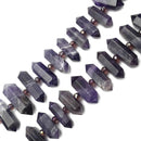Amethyst Teeth Graduated Center Drill Faceted Points Beads 25-40mm 15.5"Strand