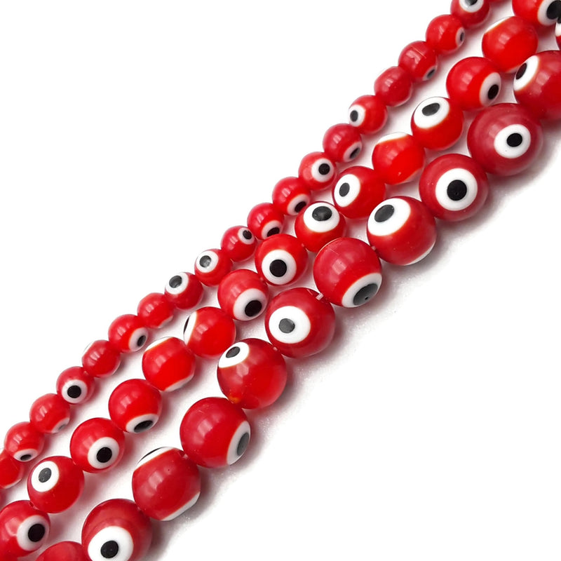 Red Evil Eye Glass Smooth Round Beads Size 6mm 8mm 15.5" Strand