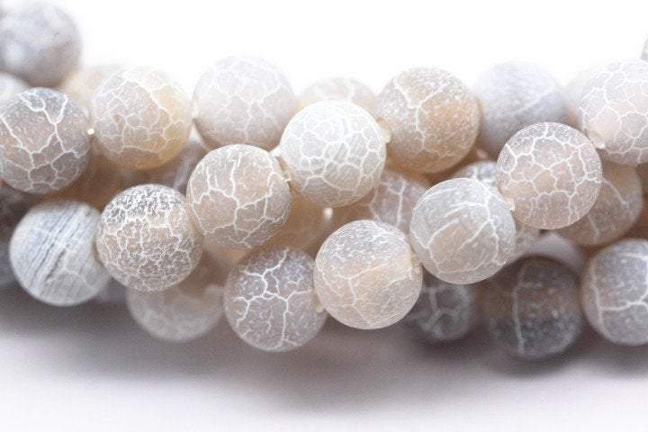gray fire agate Crackled matte round beads 