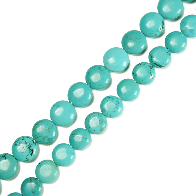 Blue Green Turquoise Smooth Round Coin Beads Size 12mm 14mm 15.5'' Strand