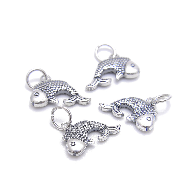 925 Sterling Silver Anti-Silver Carp Fish Shape Pendant Charm 9x14mm 4 Pcs/ Bag