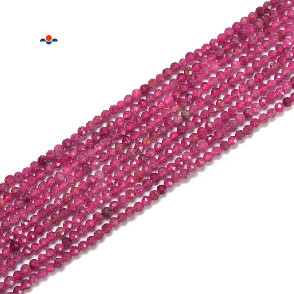 Natural Genuine Ruby Faceted Round Beads Size 2mm 15.5'' Strand