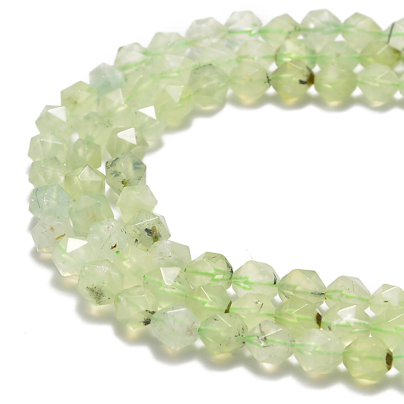 prehnite faceted star cut round beads