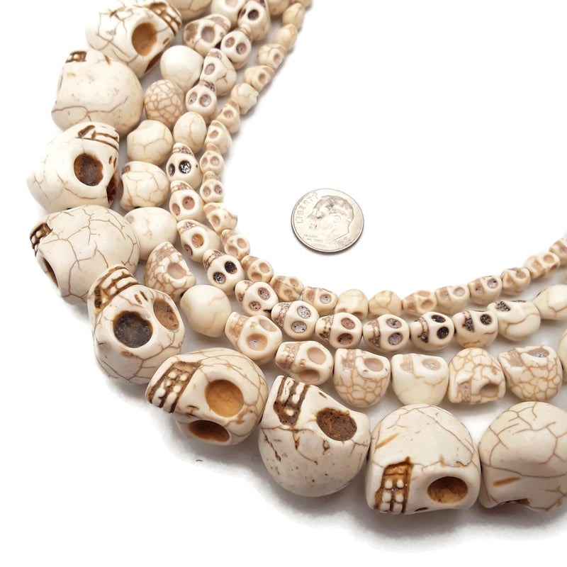 White Howlite Turquoise Skull Beads 6x8mm 8x10mm 10x12mm 18x20mm 15.5" Strand