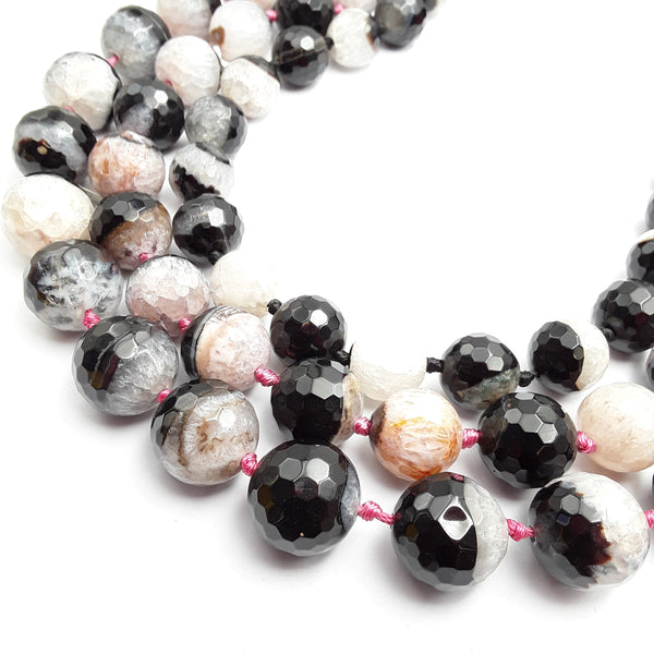 white black agate faceted round beads