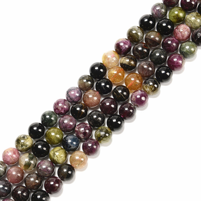Natural Multi Color Tourmaline Smooth Round Beads 5mm 7mm 9mm 15.5'' Strand
