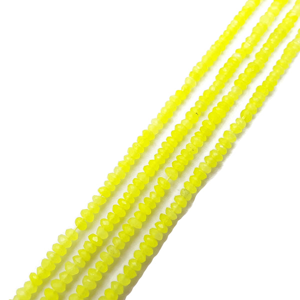 Lemon Yellow Dyed Jade Faceted Rondelle Beads Size 2x4mm 15.5" Strand
