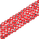 Red Evil Eye Glass Coin Discs Beads Size 6mm 8mm 10mm 15.5" Strand