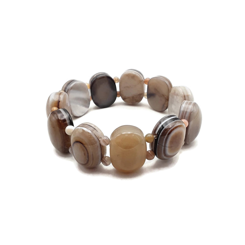 Banded Agate Double Drill Smooth Oval Bracelet 15x20mm 7.5'' Length