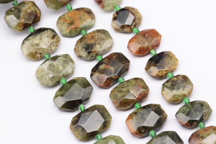 green garnet rectangle slice faceted octagon beads