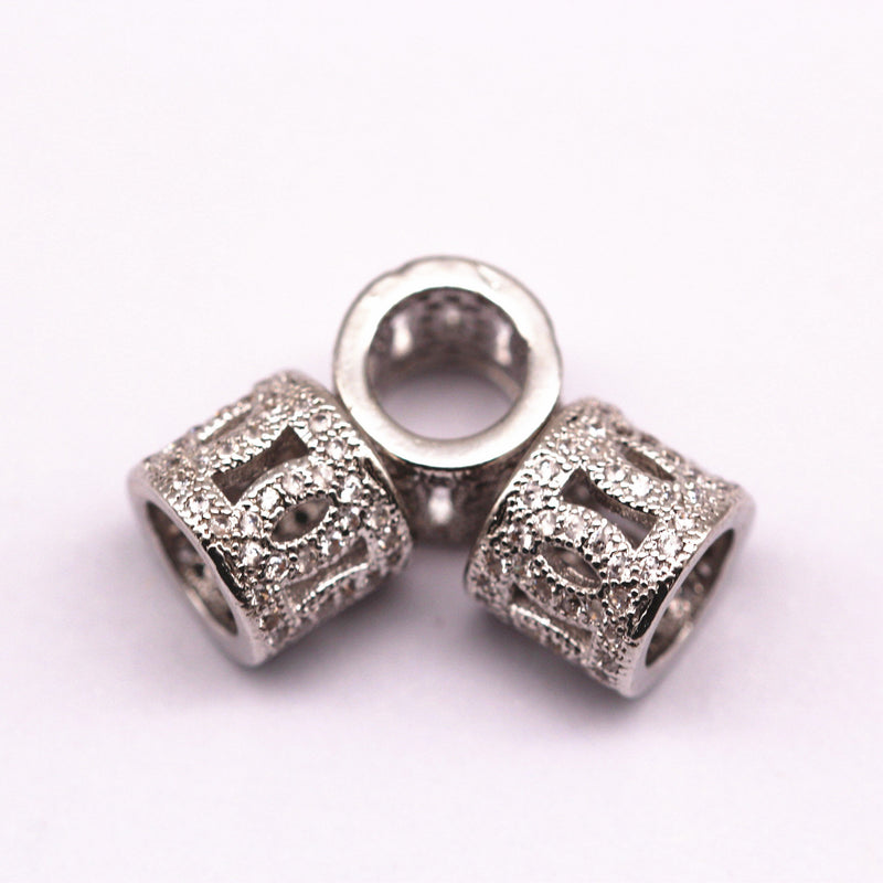 silver micro pave zircon cylinder charm