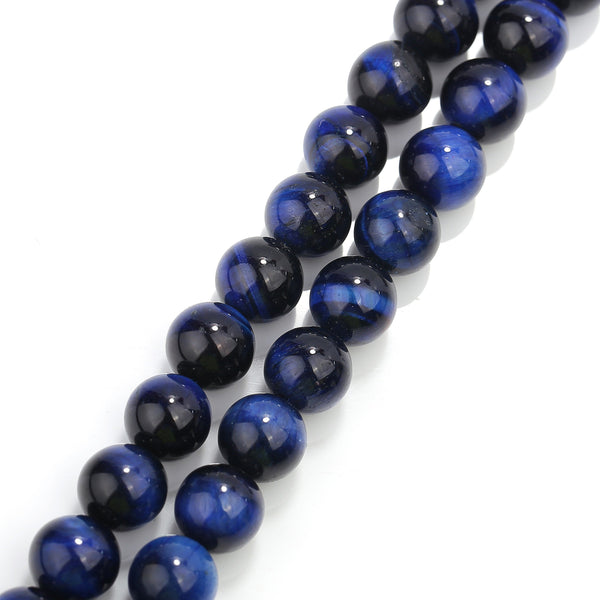 2.0mm Large Hole Blue Tiger's Eye Smooth Round Beads 6mm 8mm 10mm 15.5" Strand