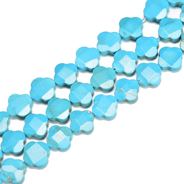 Blue Turquoise Four Leaf Clover Shape Beads Size 14mm 15.5'' Strand
