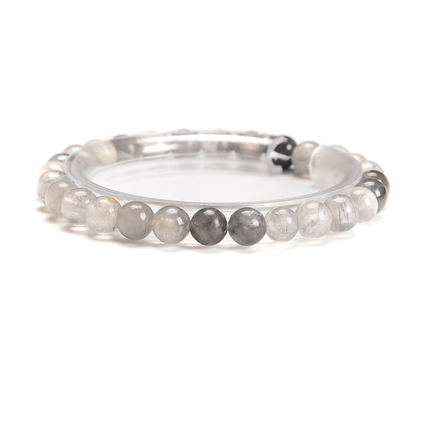 Natural Cloudy Gray Quartz Smooth Round Elastic Bracelet Beads Size 7mm 7.5'' Length
