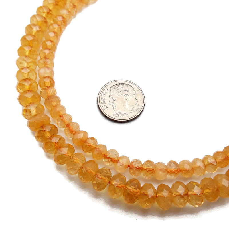 Natural Citrine Hard Cut Faceted Rondelle Beads Size 4x6mm 5x8mm 15.5" Strand