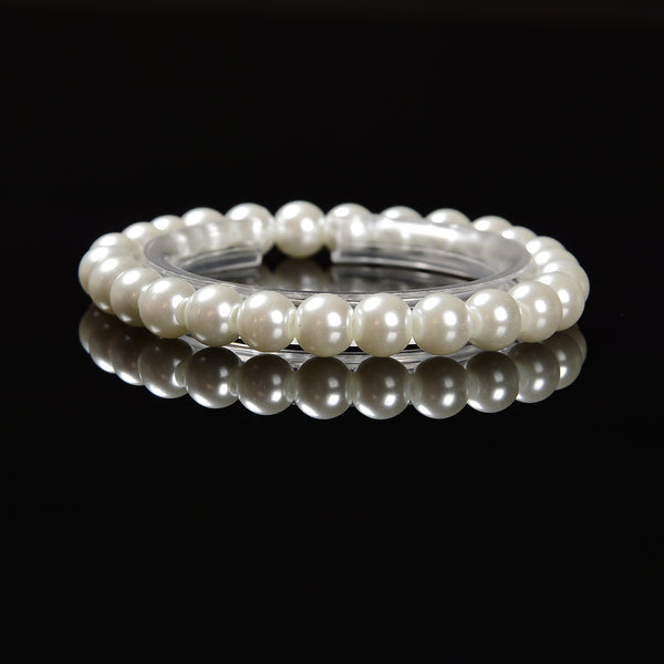 White Glass Pearl Smooth Round Bracelet Beads Size 6mm - 12mm 7.5'' Length