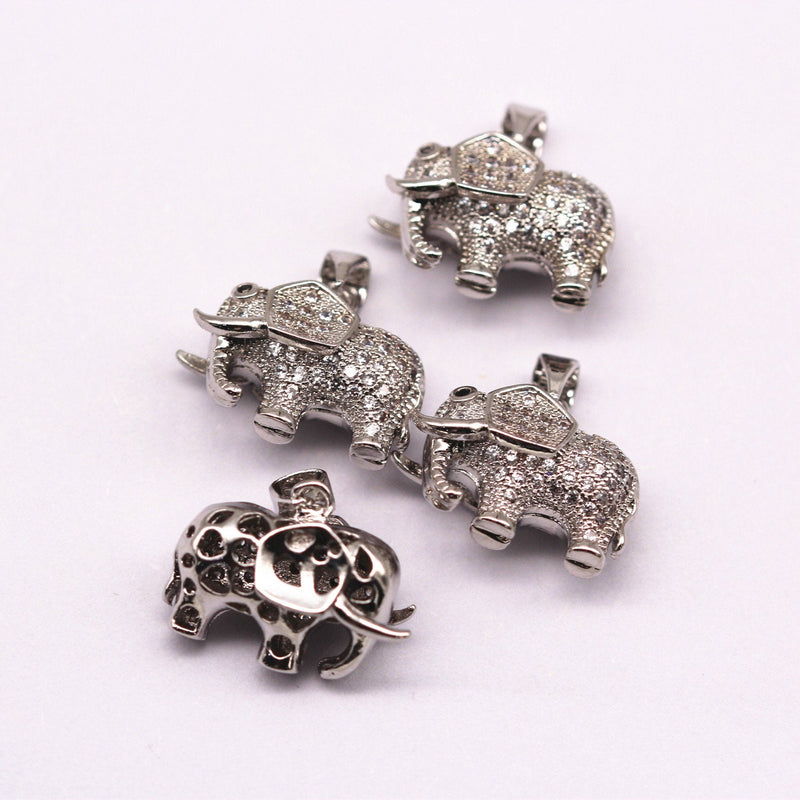 silver plated mirco pave clear zircon elephant pendant copper charm