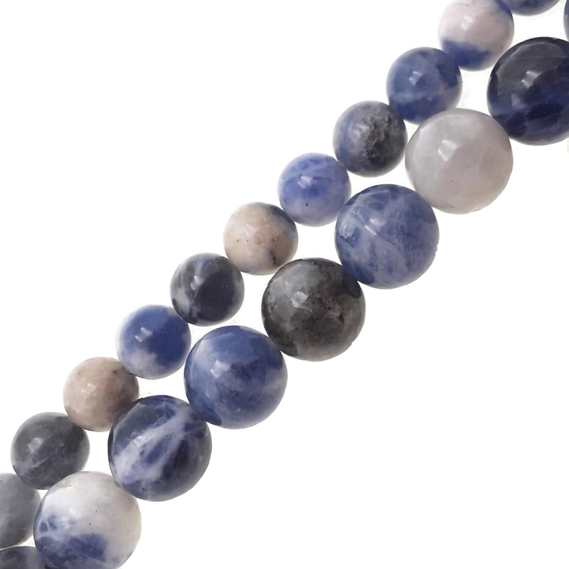 natural blue and white sodalite smooth round beads