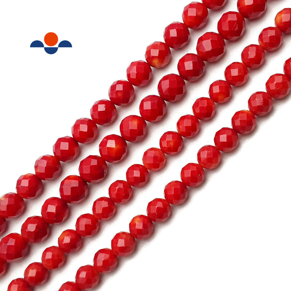 Red Bamboo Coral Faceted Round Beads Size 9mm 10mm 11mm 15.5" Strand