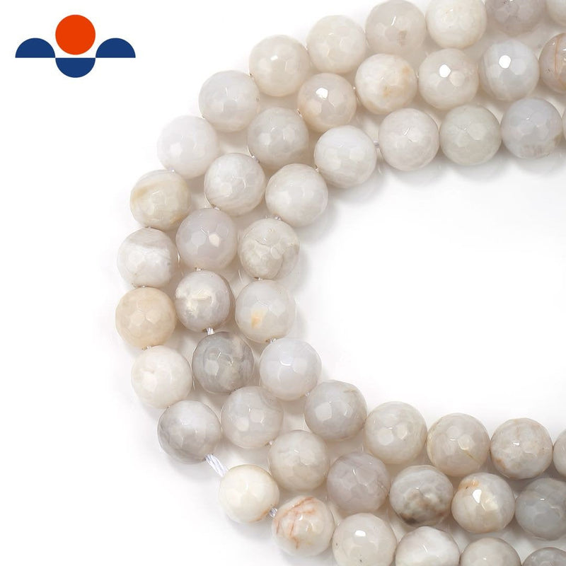 white agate faceted round beads
