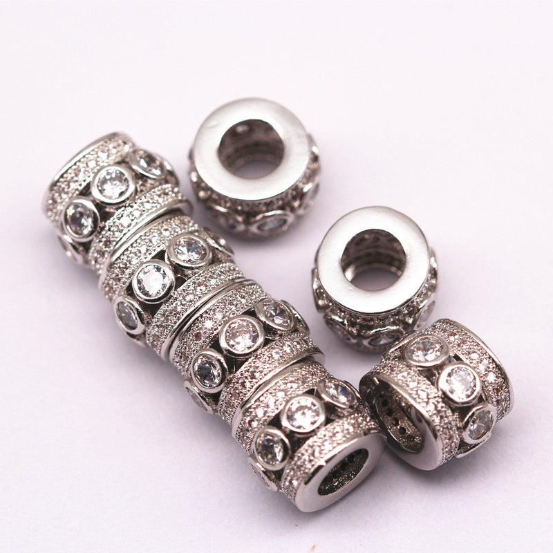 silver plated mirco pave clear zircon cylinder charm 