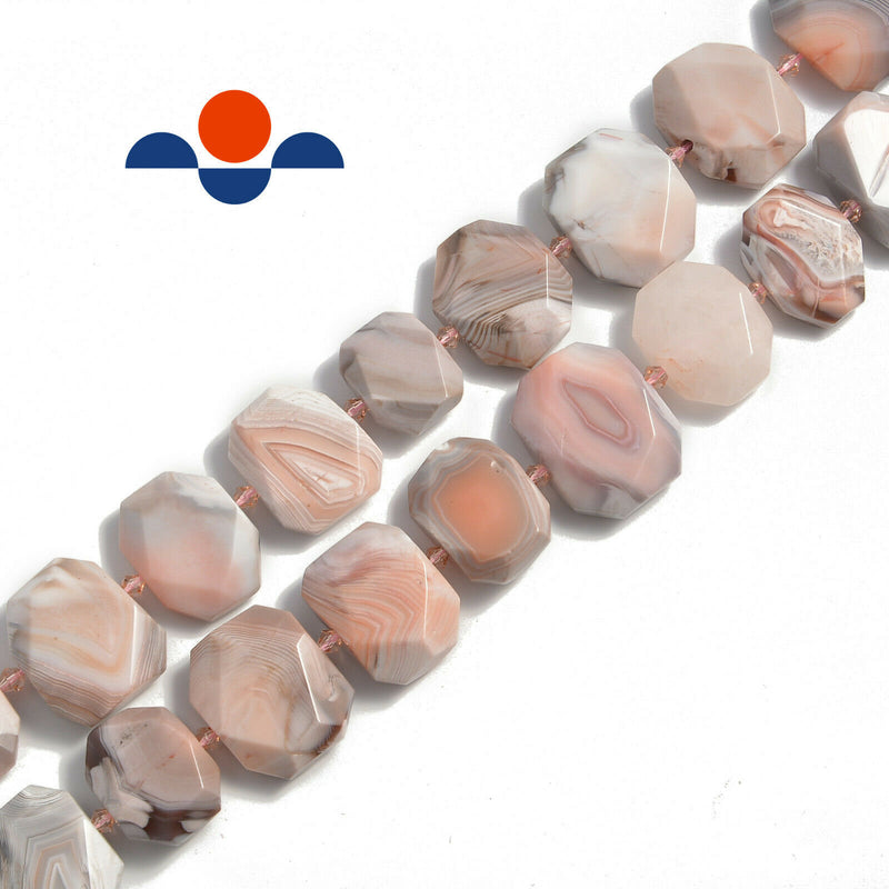 pink botswana agate rectangle slice faceted octagon beads 