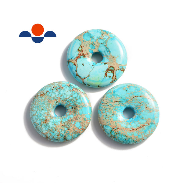 light blue sea sediment jasper donut circle pendant