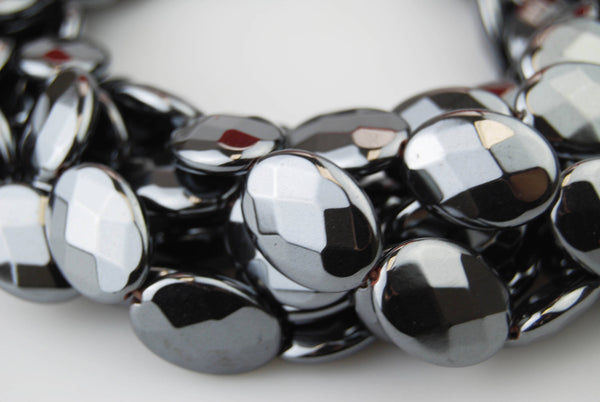 natural hematite faceted oval shape beads