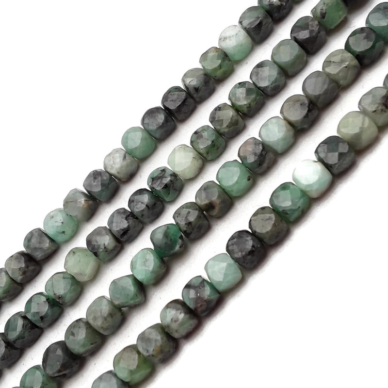 Natural Emerald Faceted Cube Beads Size 5mm 15.5'' Strand
