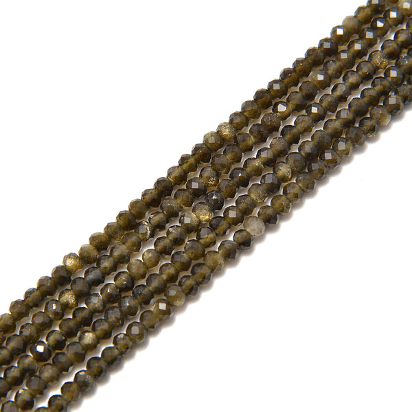 Gold Sheen Obsidian Faceted Rondelle Beads 2x3mm 15.5" Per Strand