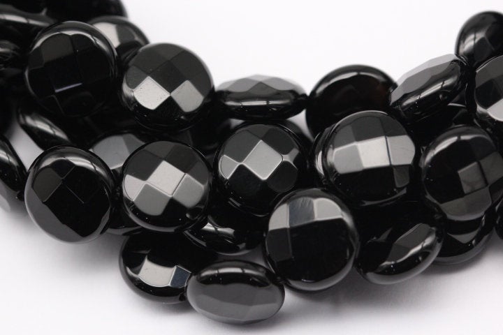 black onyx faceted codiscs beads