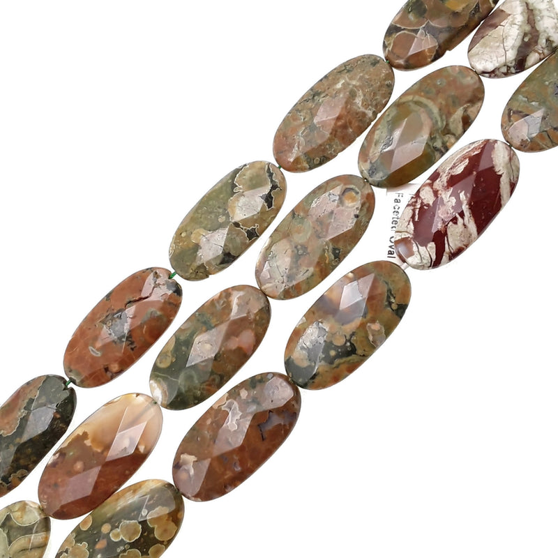rainforest jasper rhyolite faceted oval beads
