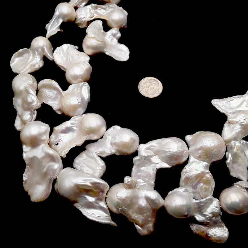 Natural White Fresh Water Pearl Baroque Flame Ball Beads 20-30mm 15.5" Strand