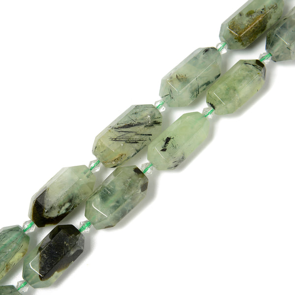 Natural Prehnite Prism Cut Double Point Bead Size 15x25mm 15.5'' Strand