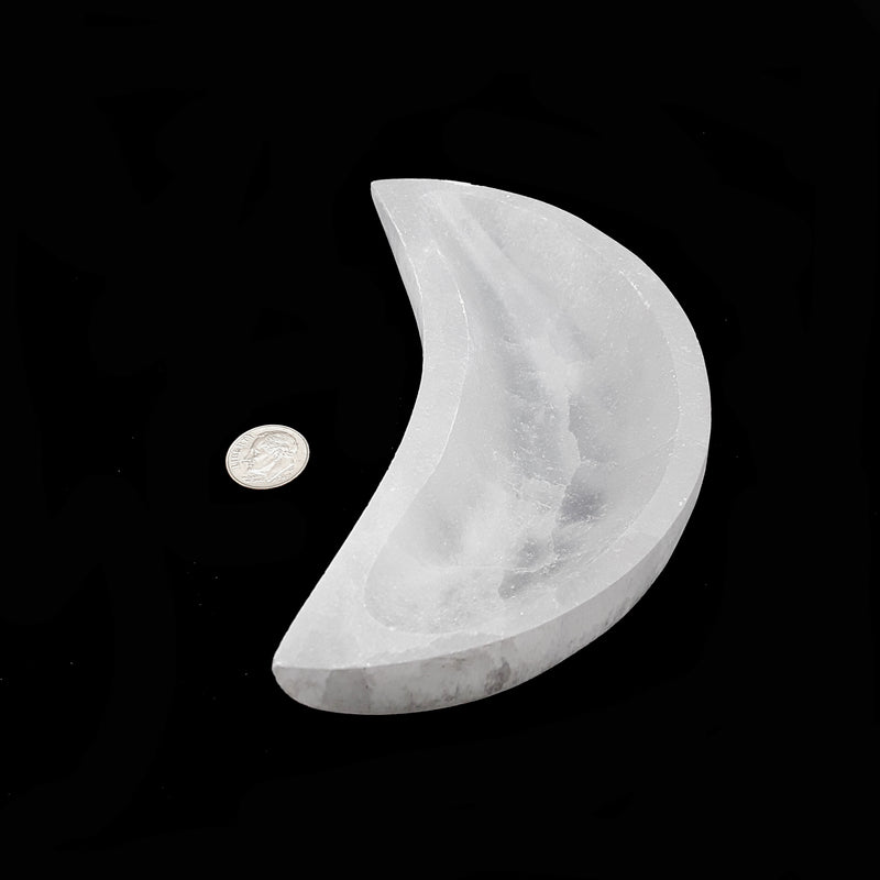 Selenite Crystal Crescent Moon Dish Charging Energy Bowl Approx 3x5" Inches