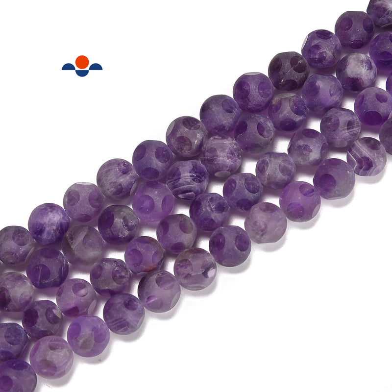 Natural Amethyst Matte Soccer Ball Faceted Round Beads Size 10mm 15.5'' Strand
