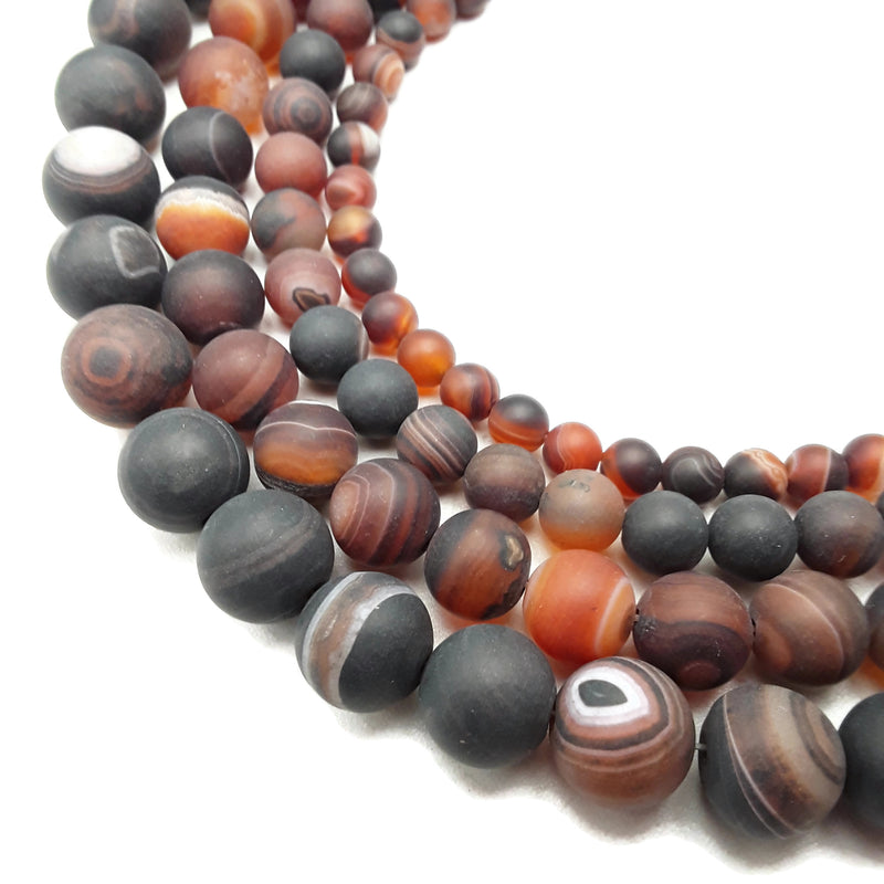 Brown Striped Agate Matte Round Beads 4mm 6mm 8mm 10mm 12mm 15.5" Strand