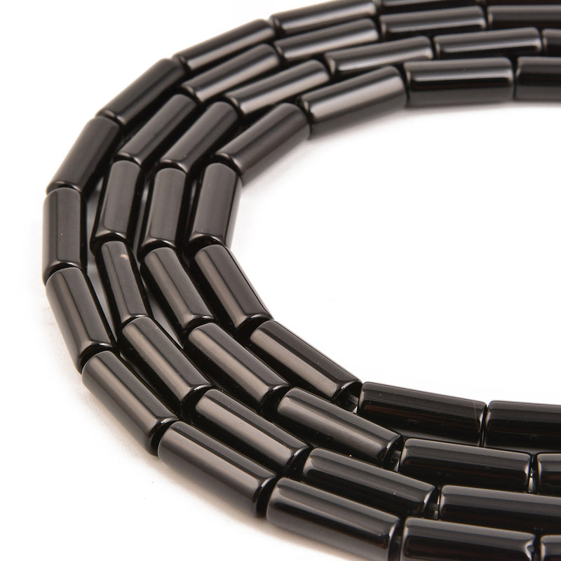 black onyx round tube beads 
