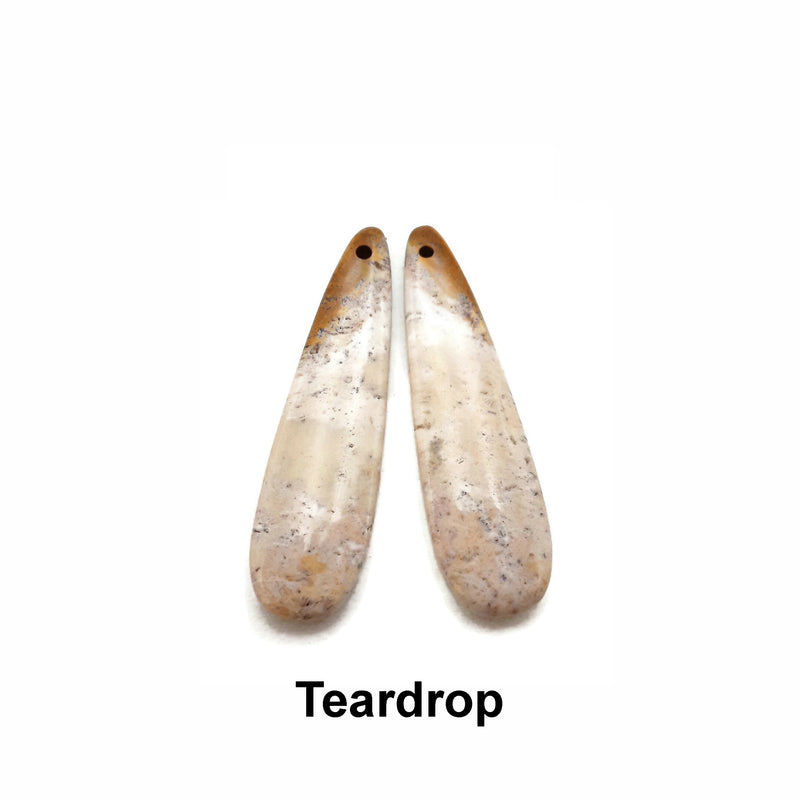 Fossil Coral Teardrop/Rectangle/Eye/Leaf Shape Pendant Earrings Sold Per Pair
