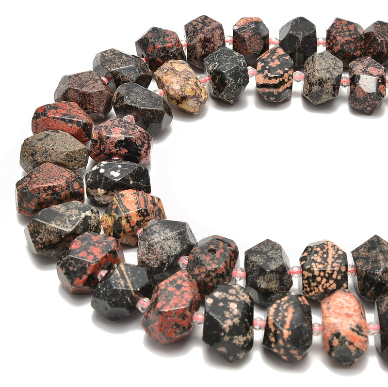 Black Leopard Skin Jasper Faceted Nugget Chunk Beads Approx 13x20mm 15.5" Strand
